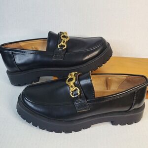 Sam & Libby Women's Black Leather Rylan Lug Sole Chunky Loafer Slip-On 9.5 NWOT
